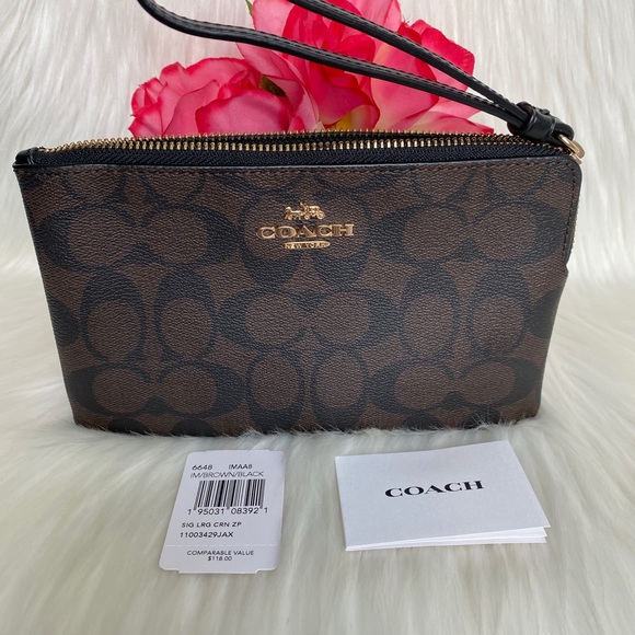 Coach Women’s Large Corner Zip Wristlet In Signature Canvas - Picture 13 of 16